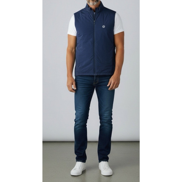 Holderness & Bourne The King Vest Men's Medium Navy Tailored Fit Full Zip *Logo - Picture 9 of 10